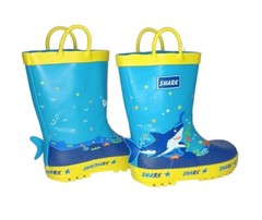 New Under The Sea Shark Rubber Rain Boots Toddler Sz 10 Blue Yellow
