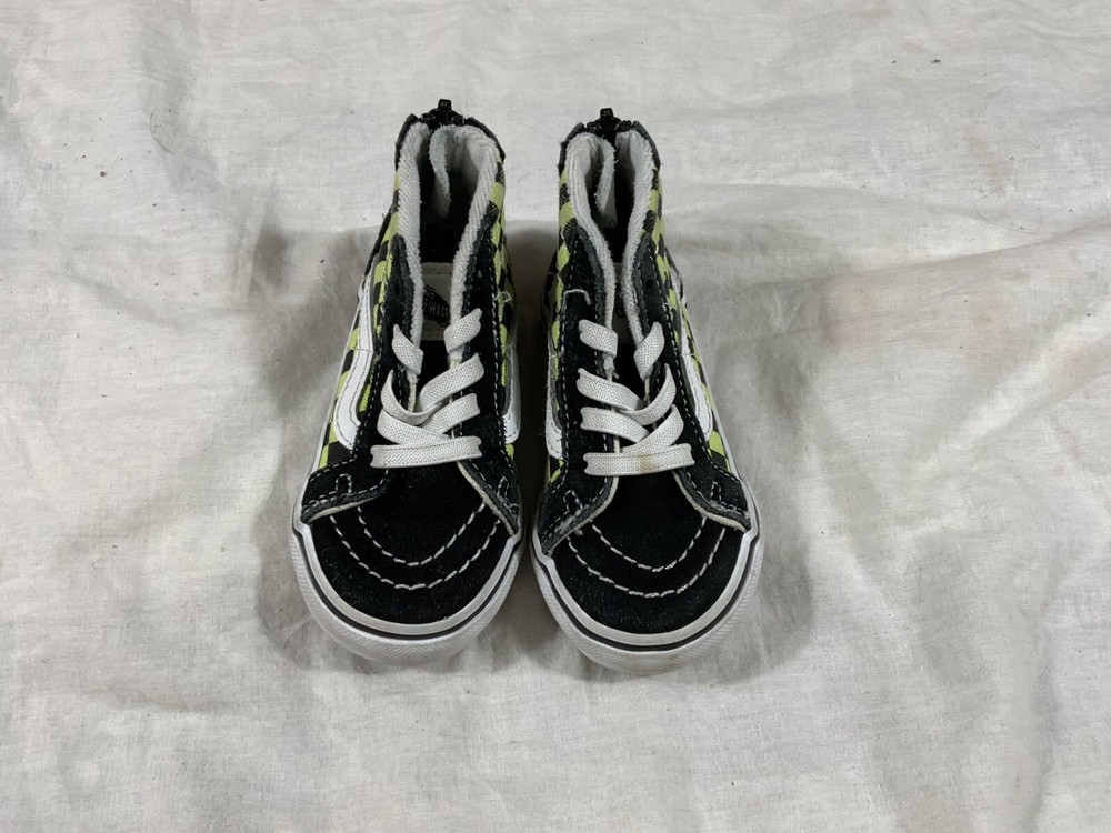 VANS ZIP UP SKATER CHECKERBOARD SHOES BLACK GREEN THUMBS UP SIZE TODDLER 5 JJ