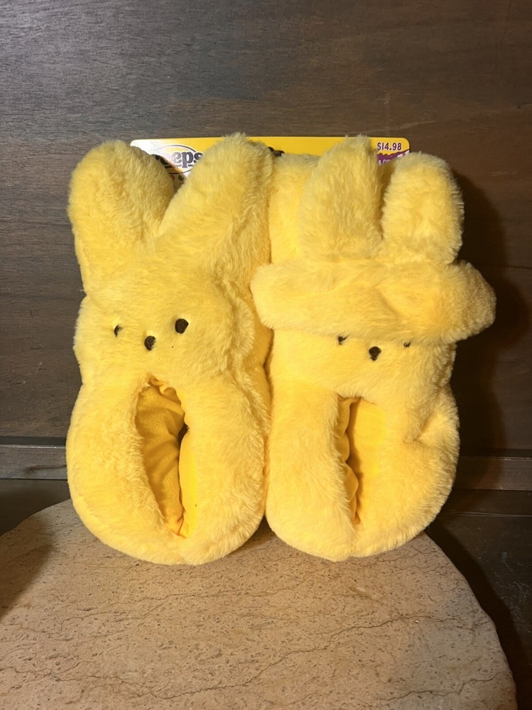 Peeps Marshmallow SLIPPERS Kids Easter Blue Plush Bunny PEEPS sz 13-1 NEW
