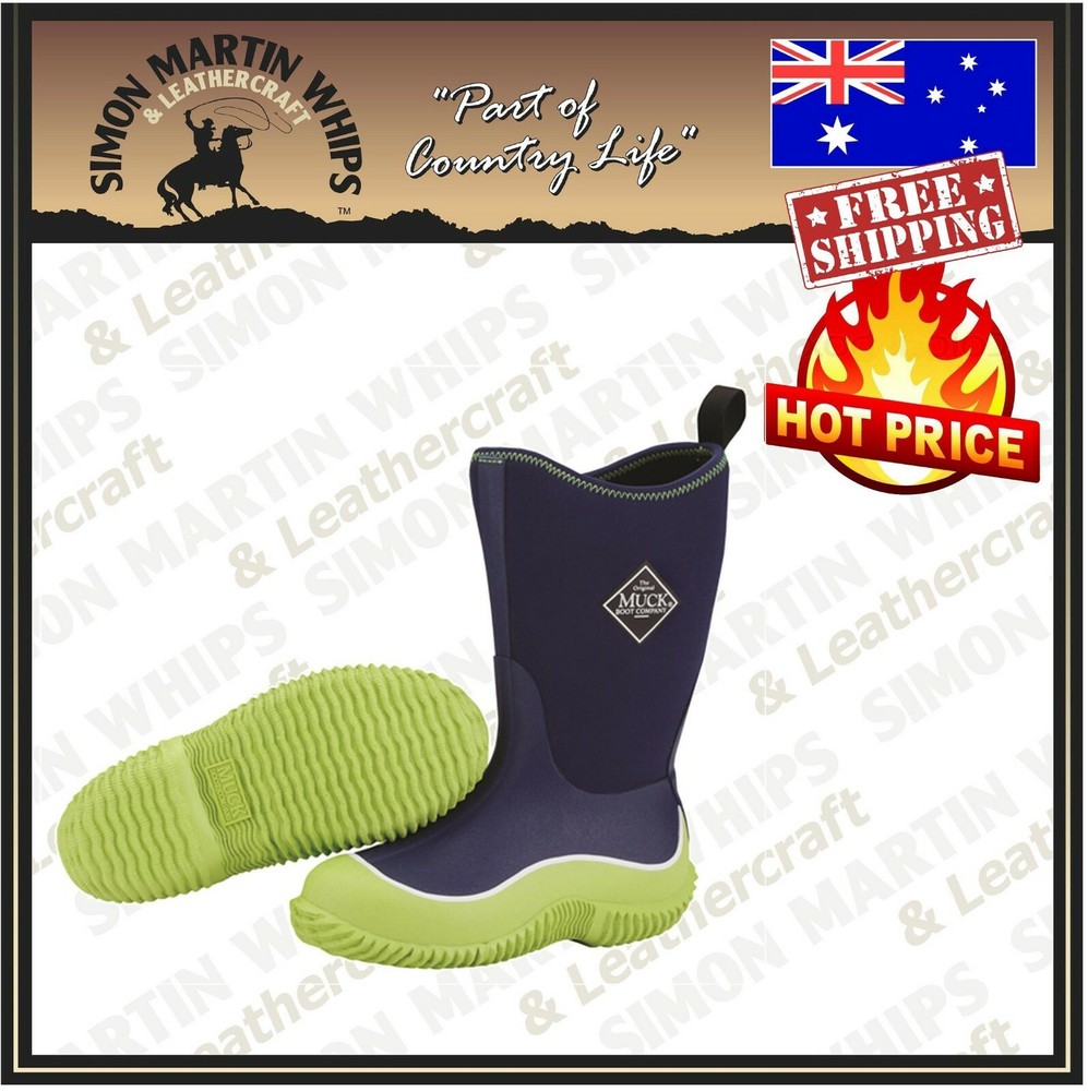 Kids Muck Boots Hale Insulated Waterproof Gumboots Navy – Green – QUALITY