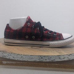 Converse Chuck Taylor All Star Low Top Plaid Red Black Flannel Sneakers Size 8