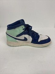 Size 7Y – Jordan 1 Mid Blue Mint 2022 – NO INSOLES – Pre Owned – 554725-413