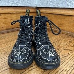 Dr. Martens 1460 Skull Web Leather Lace Up Zipper Side Boots Youth Size US 13