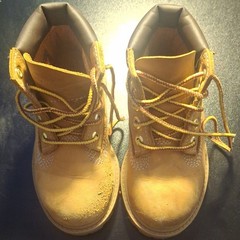 Timberland 12809 Leather Ankle Boots Brown Yellow Unisex Kids Size 8M Lace Up