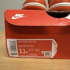 Nike Dunk High (PS) White/Orange Blaze-white. Size 11c