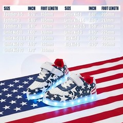Kids LED Sneakers for Boys Hook&Loop Low Light Up Shoes 4 Big Kid White Blue