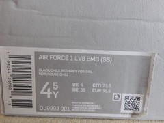 Nike Air Force 1 LV8 EMB (GS) Black-Chile Red-Grey Fog-Sail Sz 4.5Y [DJ9993-001]