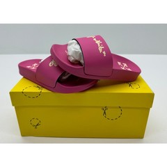 Off White Kids Pool Slider Script Logo Fuchsia Yellow Size 29 NIB #22S