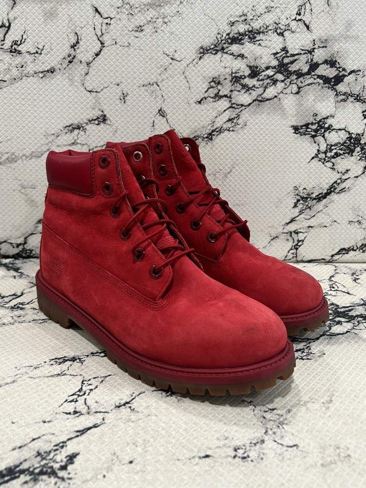 Timberland Waterproof Boots Premium Red Nubuck Boys Youth Size 6.5 A13HV 3730