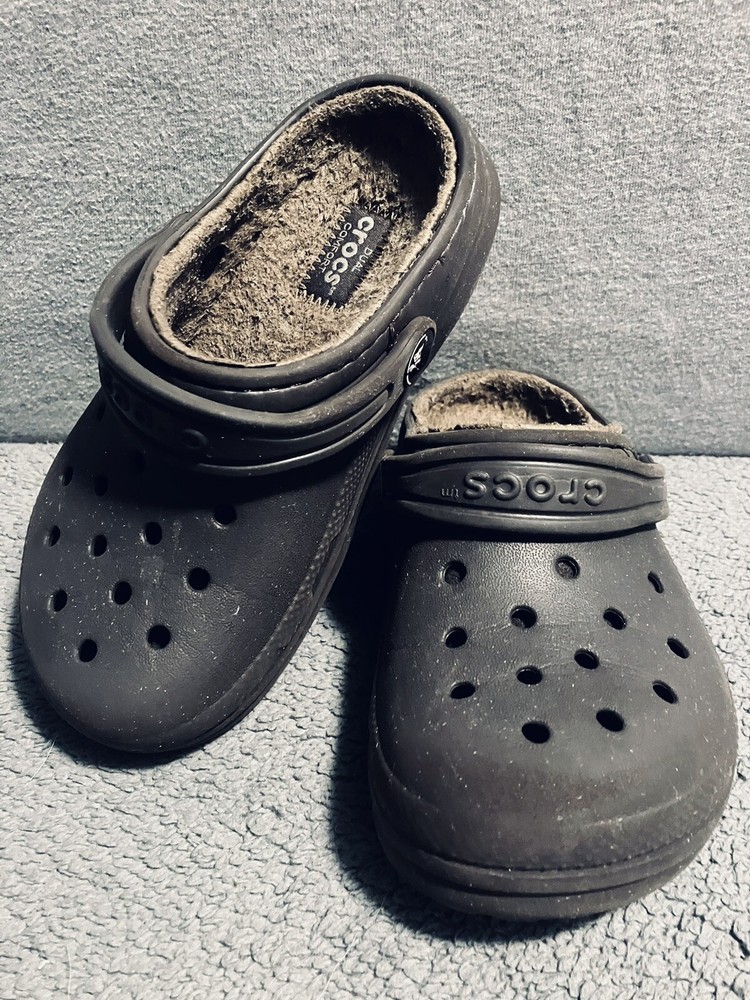 Crocs Classic 203506 Brown Fur Lined Clogs Dual Comfort Child Sz 11C *GR8 Shape*