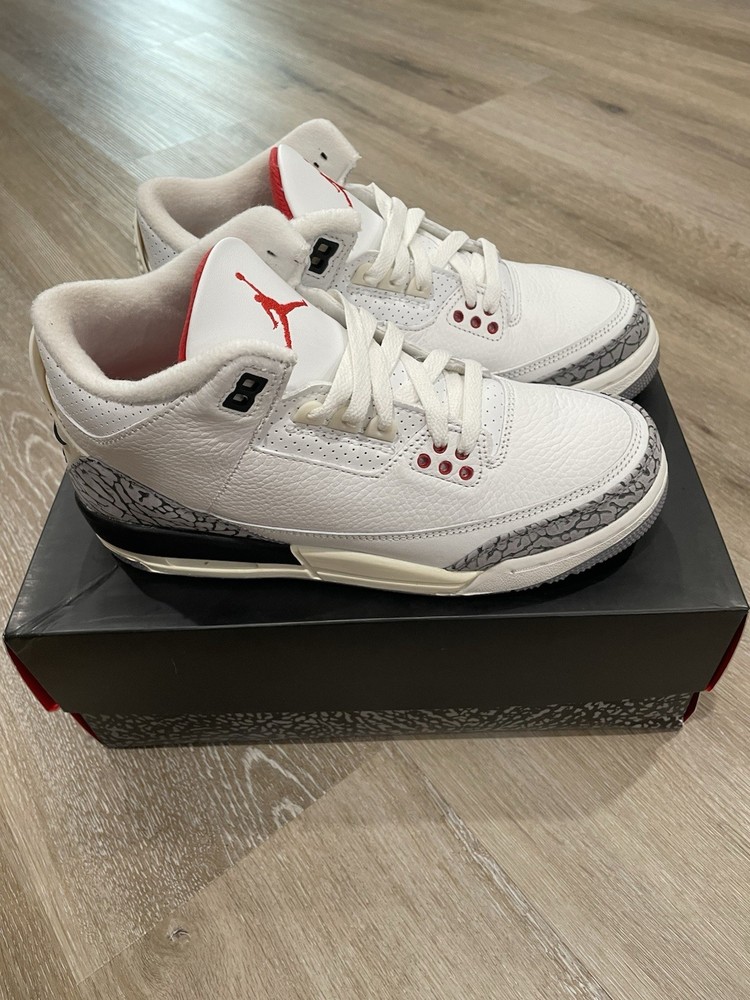 Nike Air Jordan 3 Retro White Red Black Elephant Print Youth Sneaker 6Y