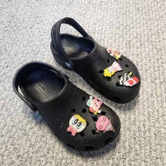 Black Crocs Classic Clogs with Nintendo Character Jibbitz Charms Size 11 Toddler