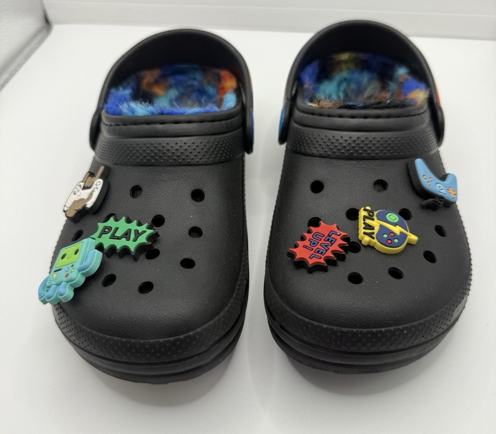 Crocs Classic Lined Sprayed Tie Dye Clog Unisex J 1 Black W Gaming Croc Charms