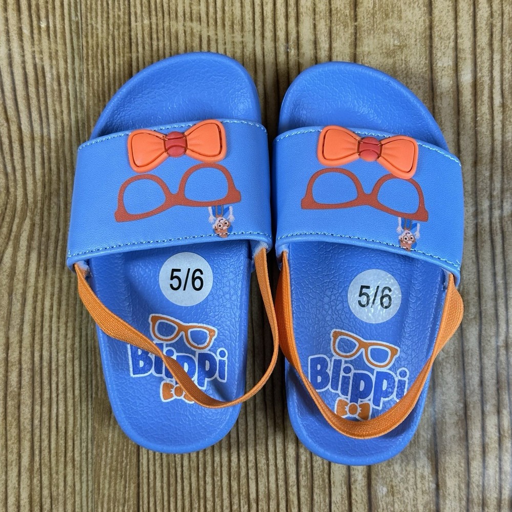 Blippi Kids Slide Sandals Size 5/6 Blue Orange Toddler Slip On Beach Pool Shoes