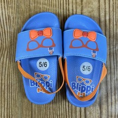 Blippi Kids Slide Sandals Size 5/6 Blue Orange Toddler Slip On Beach Pool Shoes