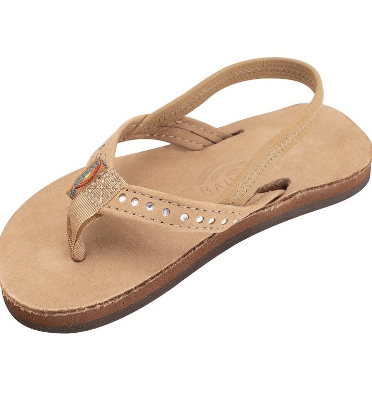 Rainbow Flirty Braidy Kids Flip Flops Brown Leather Rhinestone Back Strap US 5