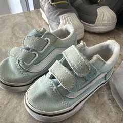 VANS Old Skool V Kids Hook & Loop Low Top Canvas Sneakers Blue US 4.5