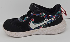 NIKE Revolution Child’s Sneaker Size 7C Funky Black W/Red, Green & Blue Accents