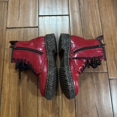 Dr Doc Martens 1460 J Lace Up Side Zip AW004 Red Leather Boots Kids Size 13