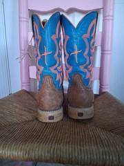 Twisted X Youth Boots Square Toe Cowboy Boots W/ Fancy Stitching Blue & Orange