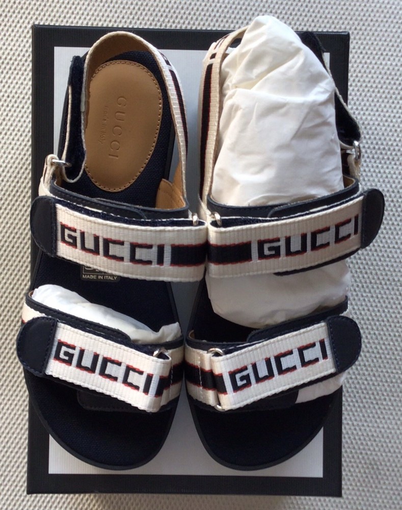 Authentic Gucci Logo Kids Sandals Made in Italy Blue And Ivory Size 32