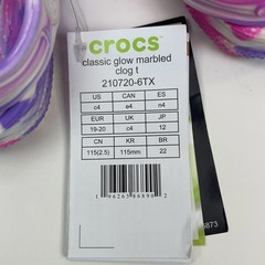 CROCS Kid’s Size 4 Classic Glow In Dark Clogs Marbled Pink Purple Slip On NWT