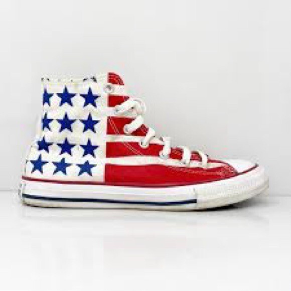 Converse American flag hightop sneakers red white & blue size 5 youth
