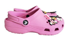 Crocs Classic Clog Junior Size J1 Taffy Pink Kids Slip on Shoes Mickey & Minnie