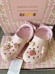 with box LoveShackFancy X Crocs Kids Girl Size 4 J4 36 37 Clogs Pink Mi G2U