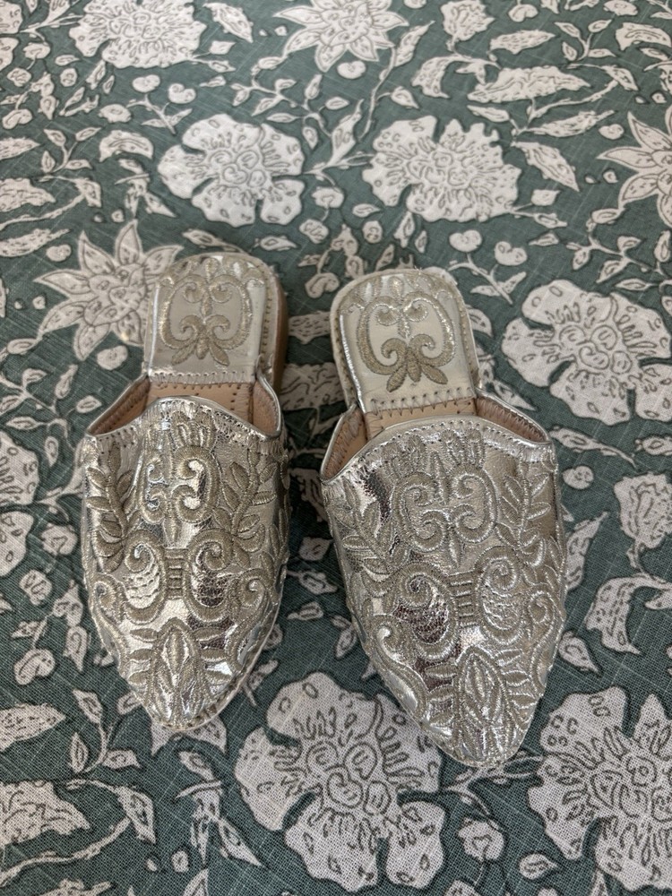 New Children’s Moroccan mules slippers Kids Shoes Traditional Silver Size 24