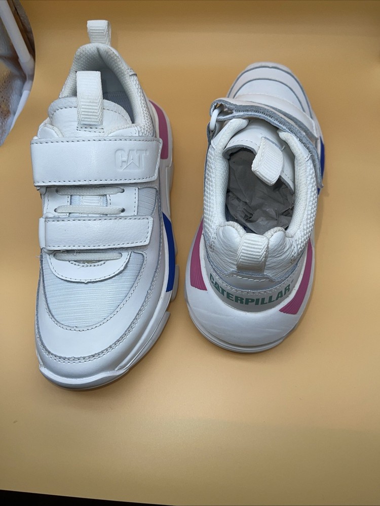 CAT White Pink Blue Green Hook & Loop Low Top Athletic Sneakers unisex