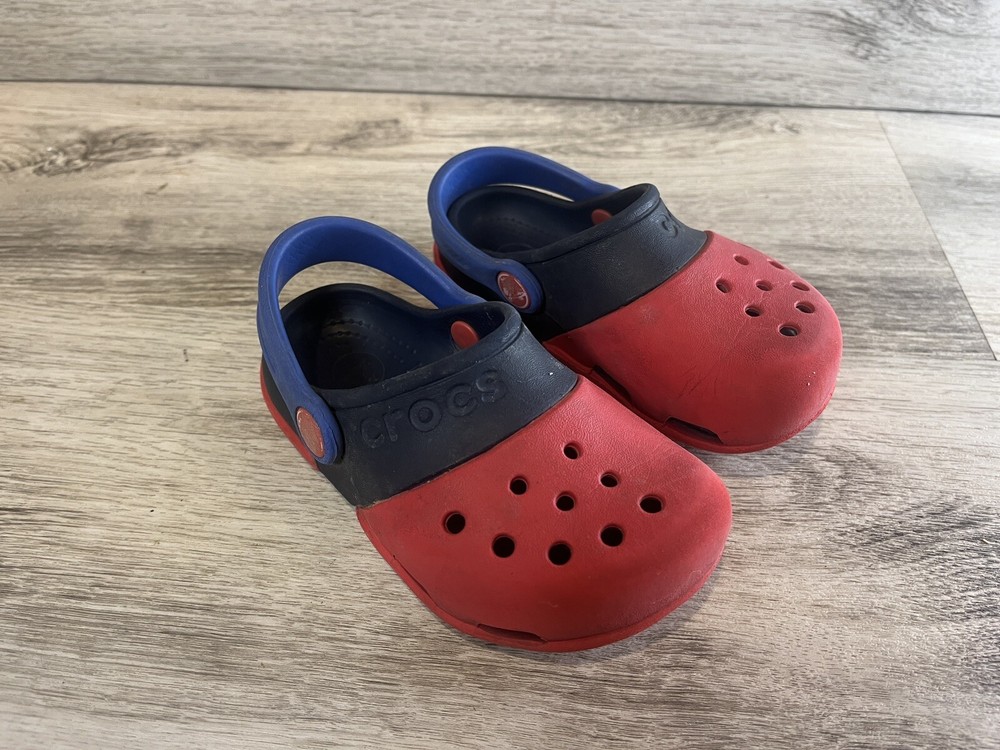 Crocs Kids Electro II Red Blue Size C8 Slip On Clogs Sandals Comfort