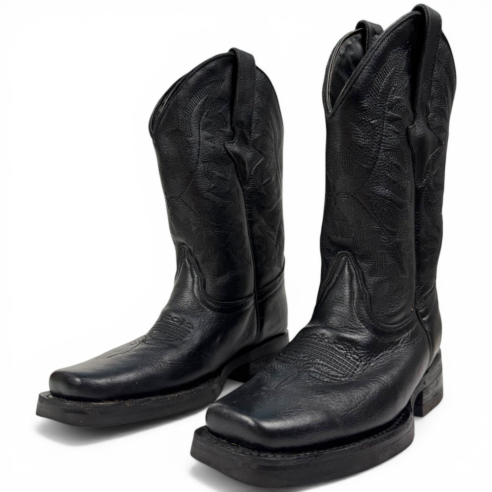 Soto Square Toe Black Leather Western Dance Boots Big Kid size 4