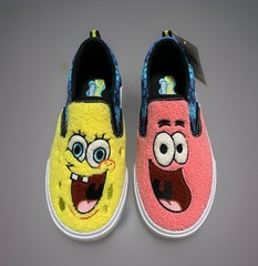 NEW SpongeBob SquarePants & Patrick YOUTH Chenille Fleece Slip-On Sneakers SZ 1