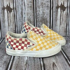 Vans Off The Wall Checkerboard Slip-On Shoes Yellow/Red/White/Blue Kid’s US 7