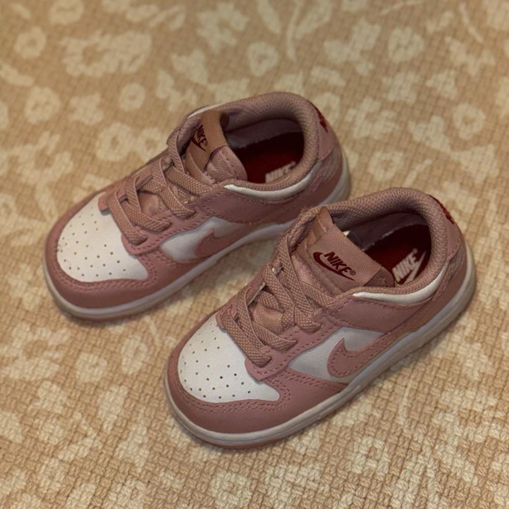 Nike Dunk Low HV0929-100 Kids Sneakers Pink White Leather Upper 7C