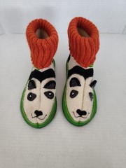 Garnet Hill Boiled Wool Slippers Big Kids Size 4 Panda Bear Slip on Cute Cozy