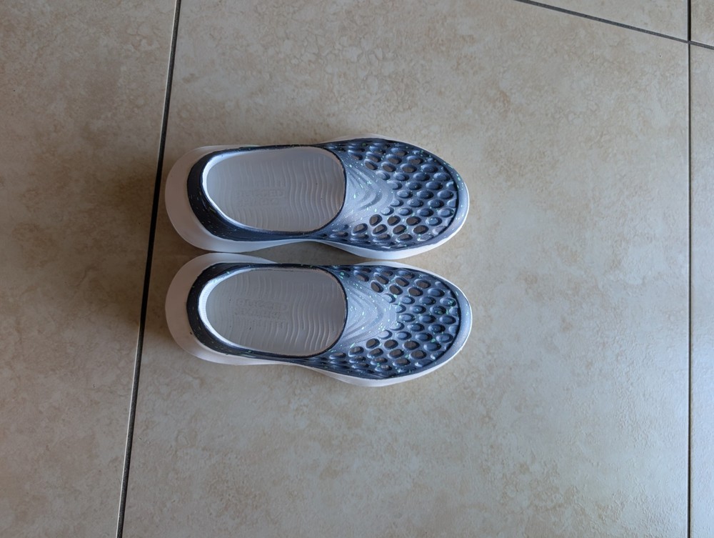 Crocs Unisex Navy Blue Slide Sandals Children’s Size 13 With Green Splatter