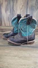 Red Hawk Turquoise Brown Square Toe Cowboy Youth Boys Size 9