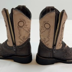 Kids White Diamonds Boots Square Toe Zipper Brown Beige Embroidered