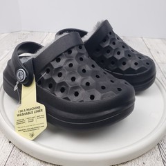 Joybees Shoes Kids Fur Lined NWT Clogs Varsity Fur Lined Black Charcoal Sz C7