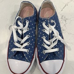 Converse All Star Chuck Taylor Low Top Double Tongue Youth Size 2 Blue with Dots