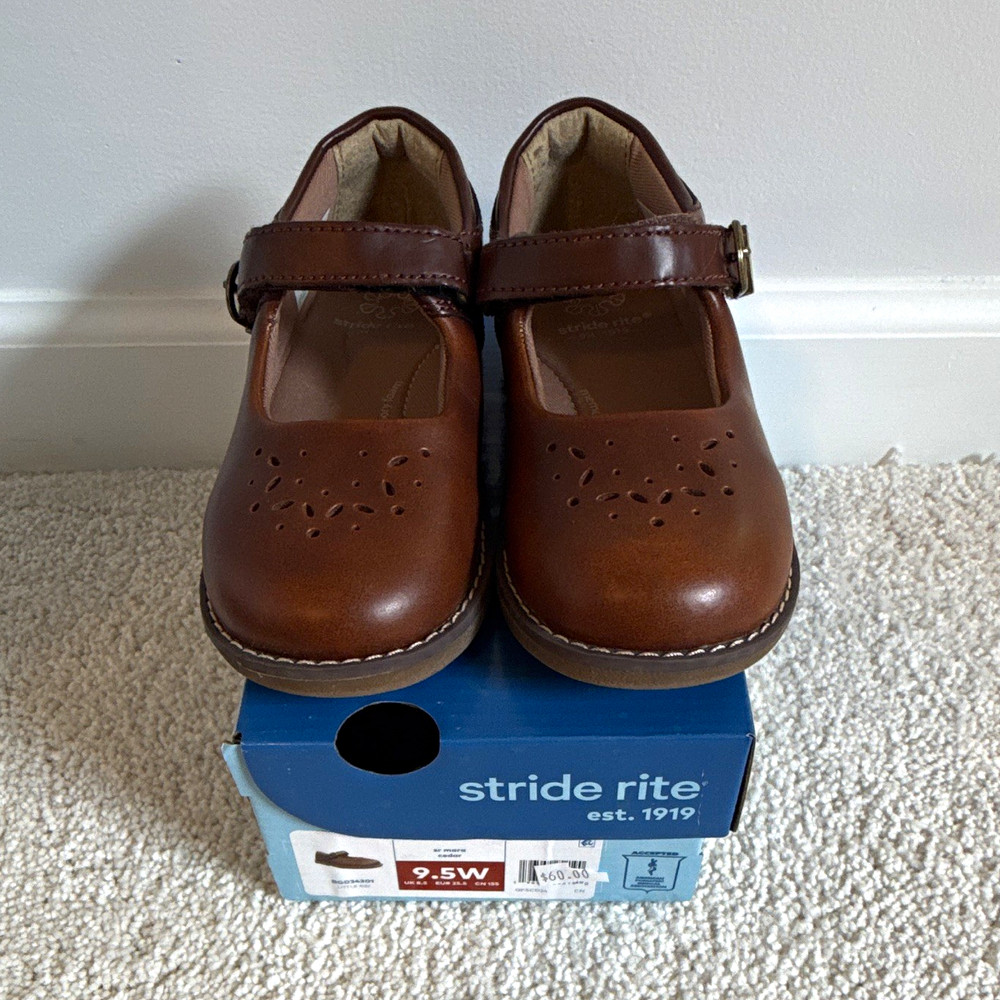 Stride Rite SR Mara Leather Mary Jane Dress Shoes Brown Buckle Round Toe 9.5W