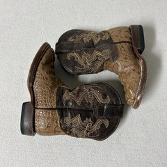 Tanner Mark Boot Kids 8 Tan Brown Leather Horn Back Gator Print Decker TMK205158