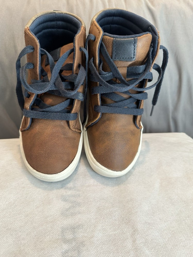 Brown Navy Unisex Kids Casual Sneakers Size 12 Man Made Fabric Lace Up