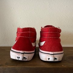 Vans Sk8-Mid V Red White Hook & Loop Youth Size 3 Sneakers Canvas Suede