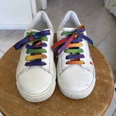 Versace White Greca Rainbow Leather Low-Top Bohemian Kids Size 31-US Size 13