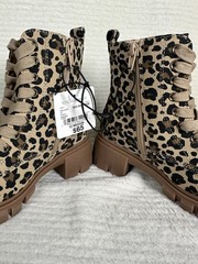 thereabouts TH Blakely Leopard Lace-Up Ankle Combat Boots Side Zipper Kids 12M
