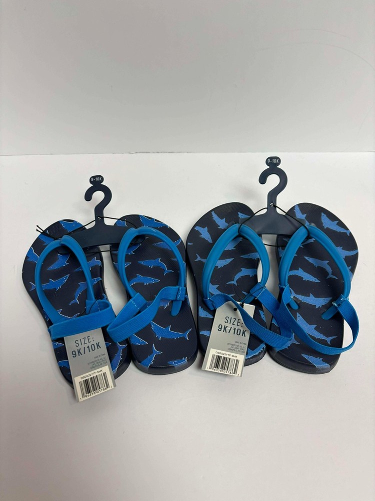 Kids Shark Flip Flops Size 9K/10K Blue Gray Summer Sandals Beach Shoes LOT OF 2