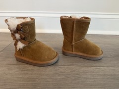 Koolaburra by UGG Brown Suede Bootie Pull On Bow Fur Trim Toddler Sz 5
